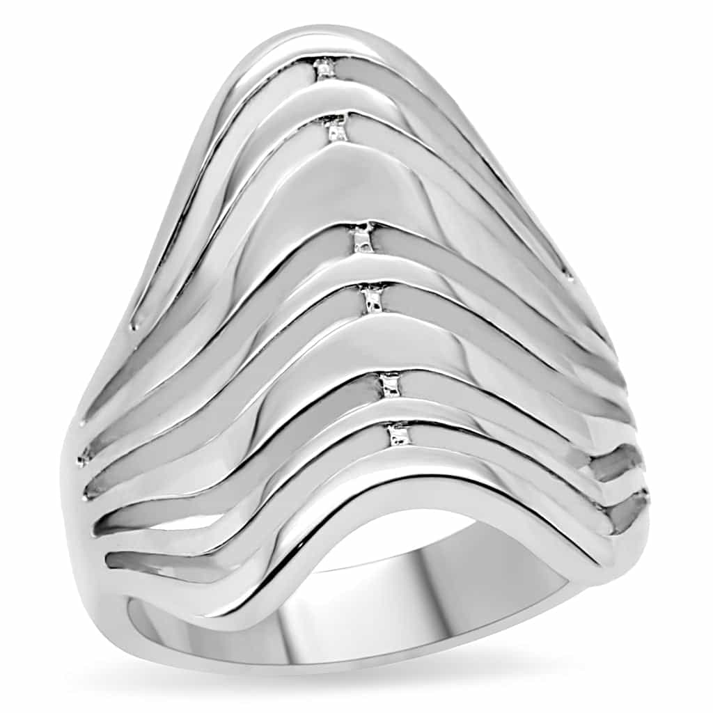 Stainless Steel Polished Wave Cutout Wide Ring view 2