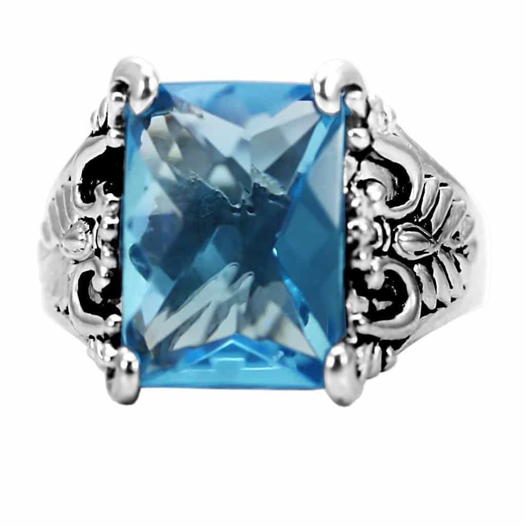 Stainless Steel Aqua Blue Princess Cut Ring view 6