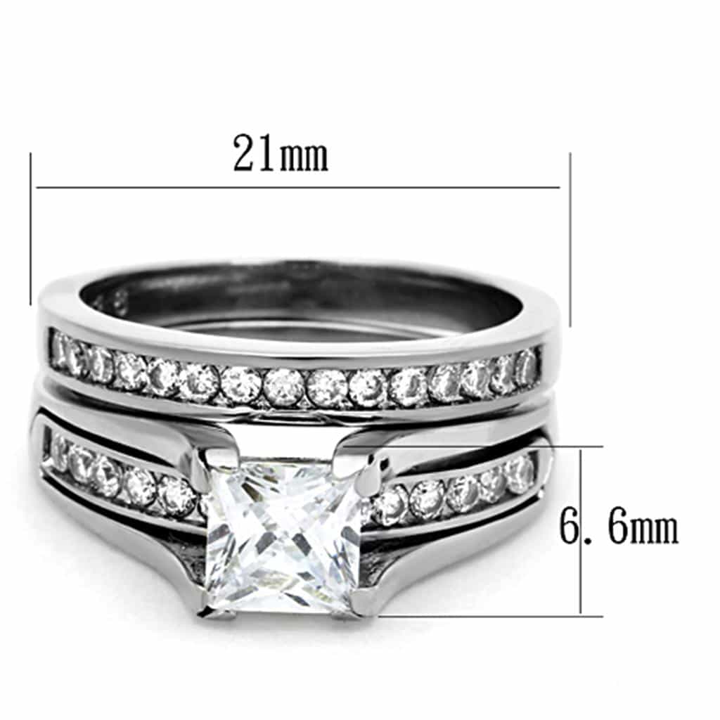 Stainless Steel CZ Princess Solitaire Channel Bridal Set Ring view 2