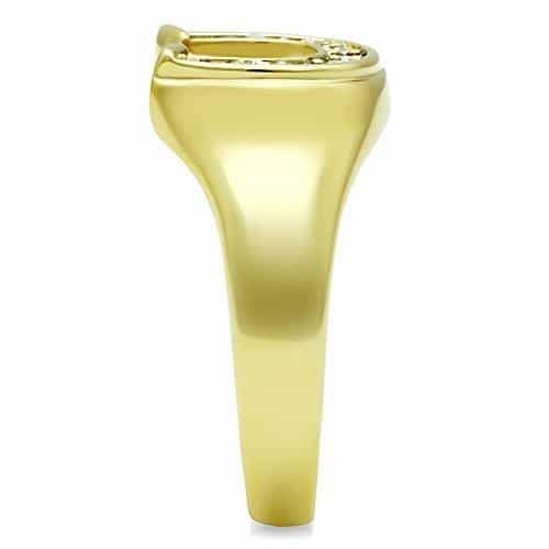 Stainless Steel Gold CZ Horseshoe Signet Ring view 8