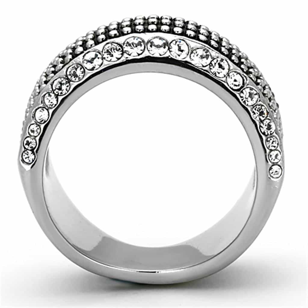 Stainless Steel CZ Multi Row Pave Tapered Band Ring view 6