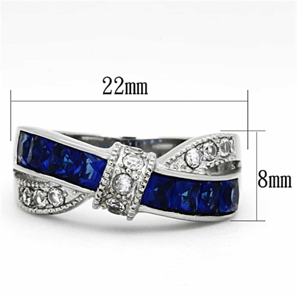 Stainless Steel Blue Sapphire Princess Channel CZ Pave Band Ring view 4