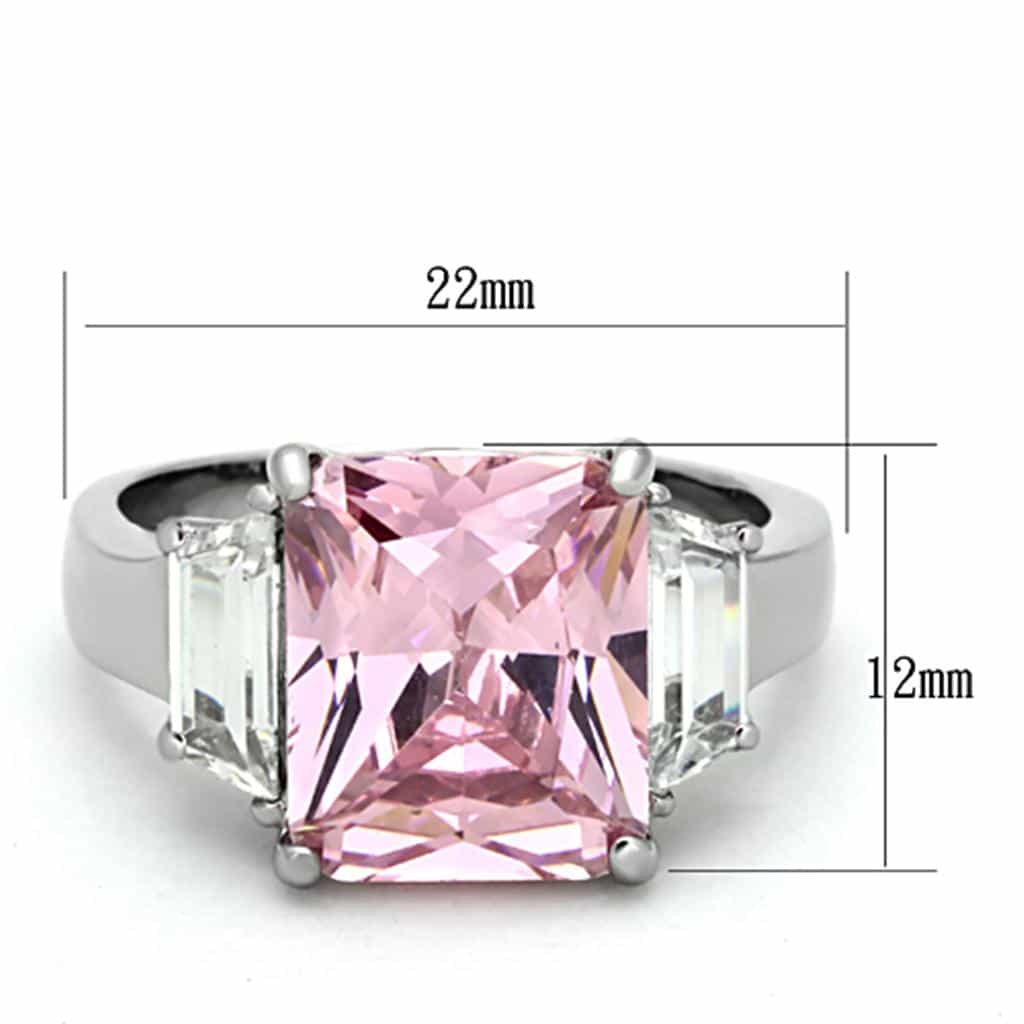 Stainless Steel Pink Princess Oversized Baguette Accent Ring view 4