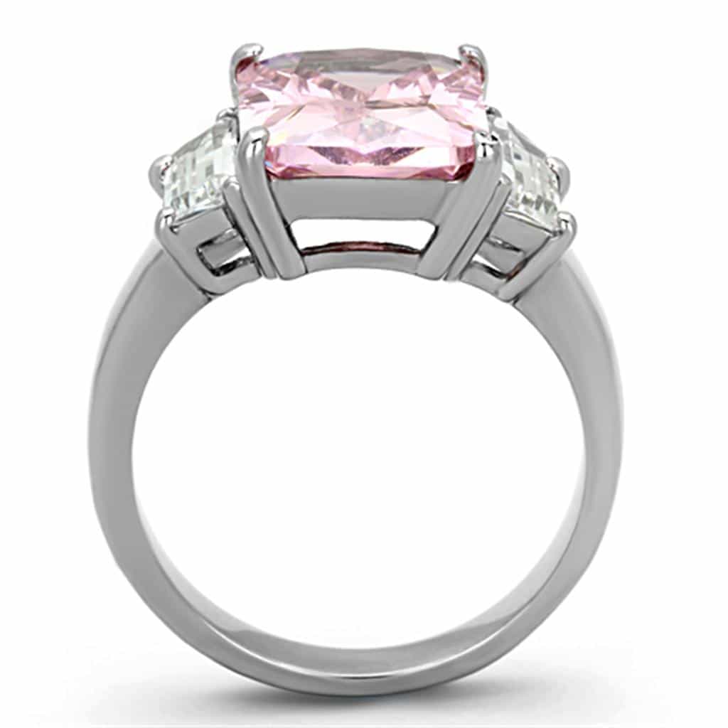 Stainless Steel Pink Princess Oversized Baguette Accent Ring view 6