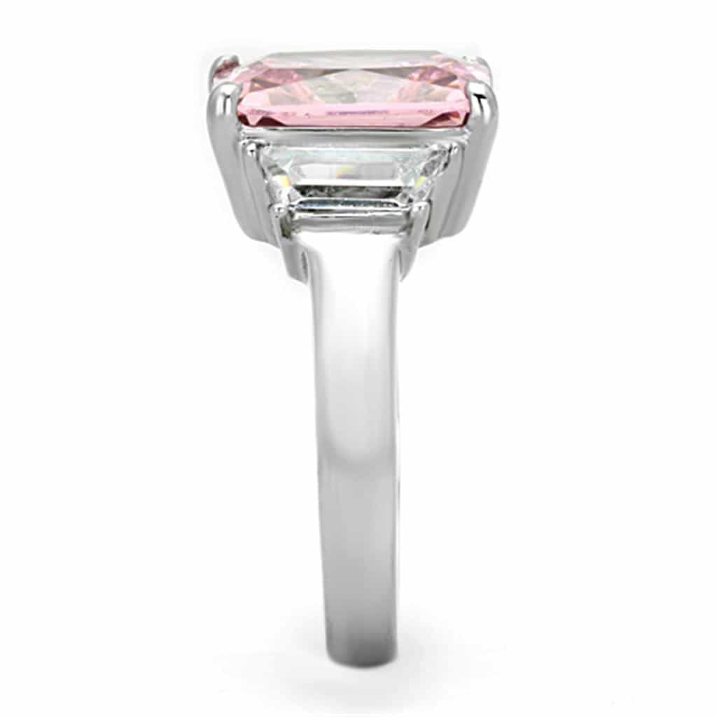 Stainless Steel Pink Princess Oversized Baguette Accent Ring view 8