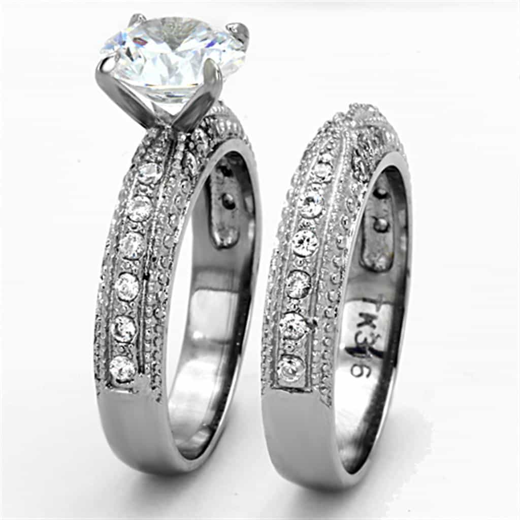 Stainless Steel CZ Wide Pave Channel Bridal Ring view 8