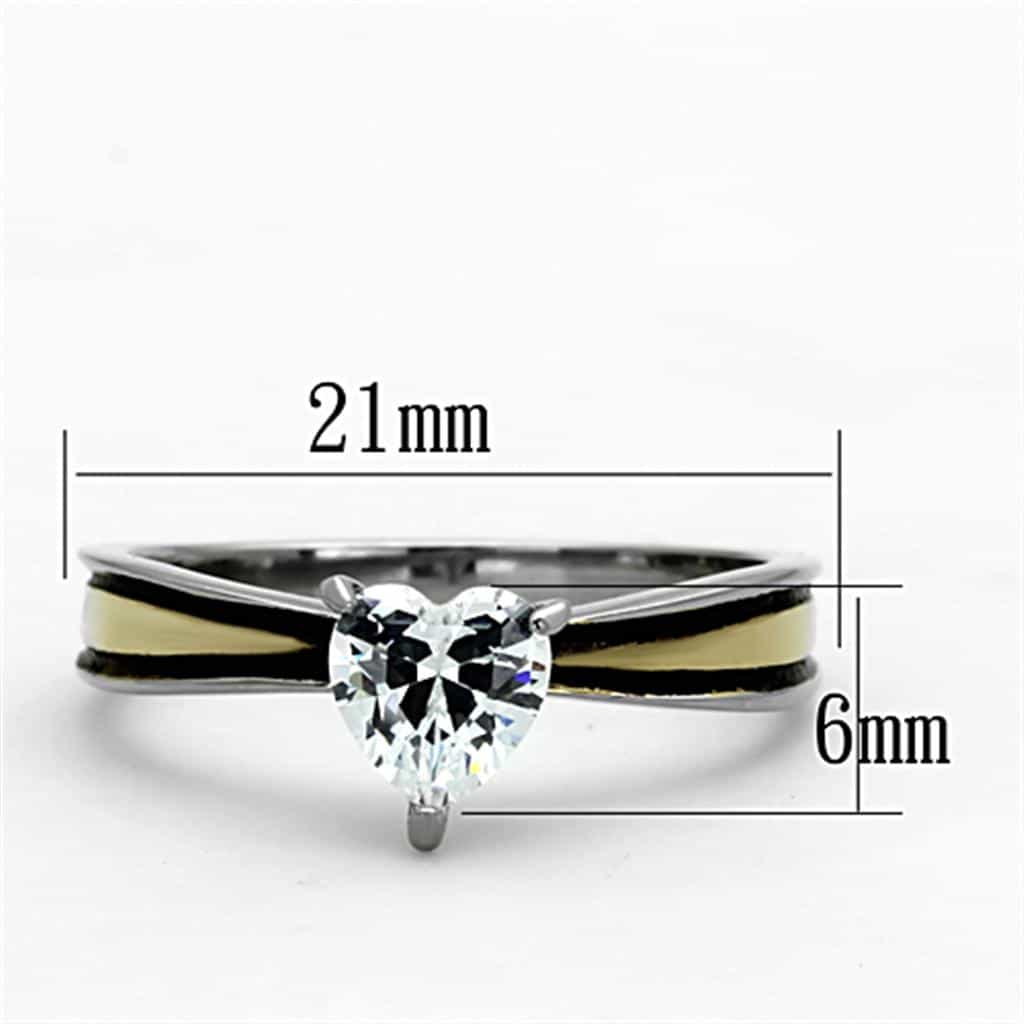 Stainless Steel Two Tone CZ Heart Solitaire Stackable Set Ring view 4
