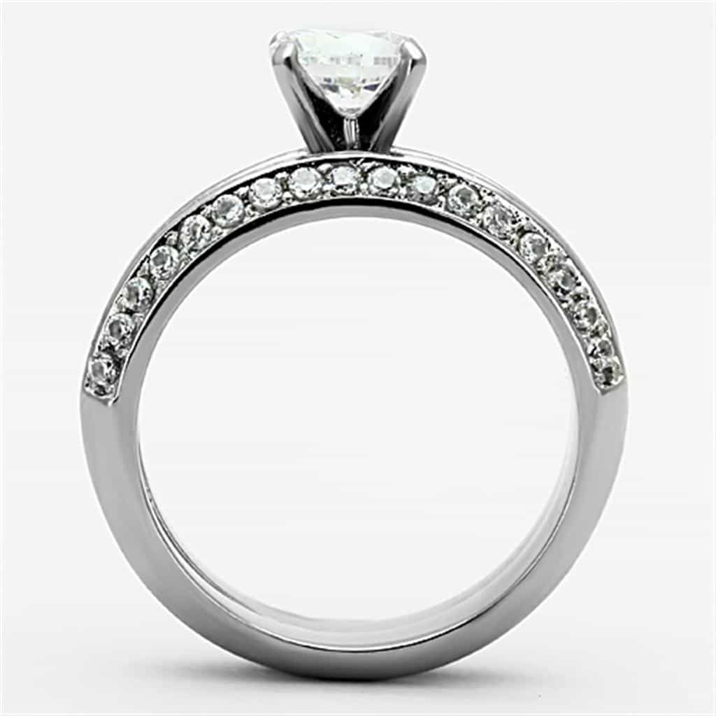 Stainless Steel CZ Round Solitaire Pave Double Band Bridal Ring view 6
