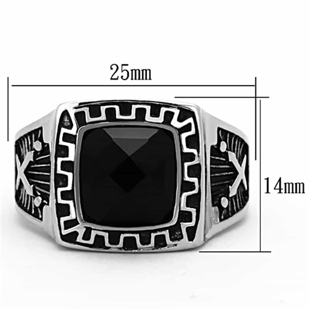 Stainless Steel Black Onyx Square Eagle Greek Key Mens Ring view 4