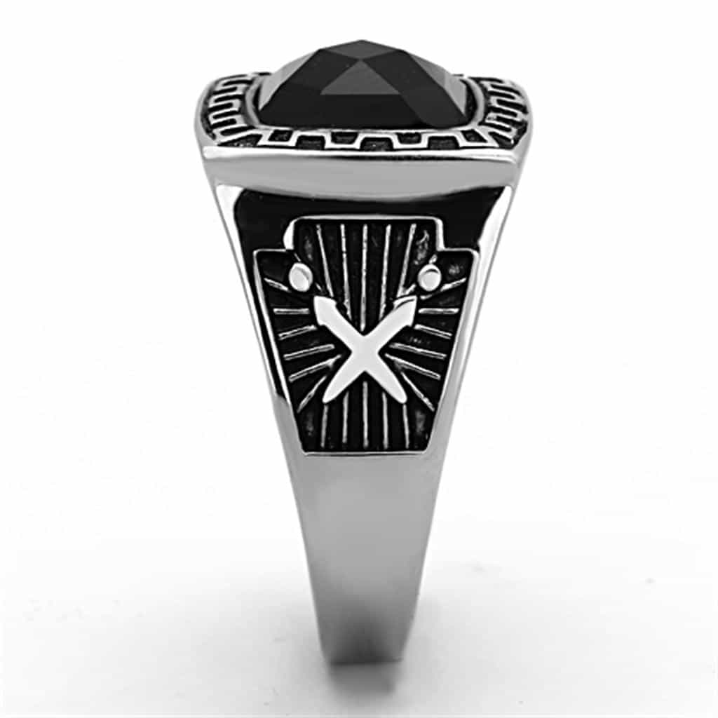 Stainless Steel Black Onyx Square Eagle Greek Key Mens Ring view 8