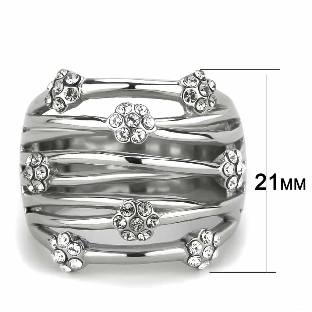 Stainless Steel CZ Scatter Multi Row Wide Band Ring view 4