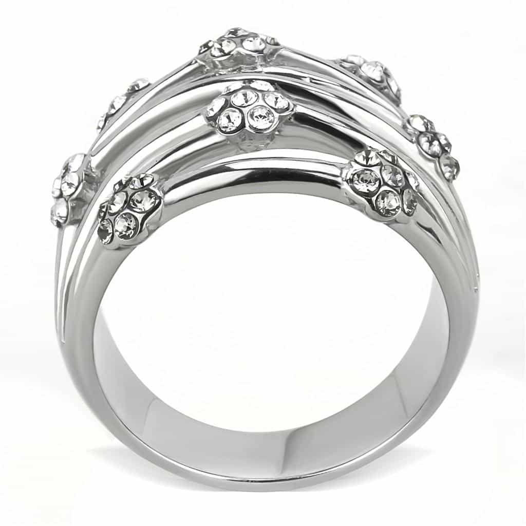 Stainless Steel CZ Scatter Multi Row Wide Band Ring view 6