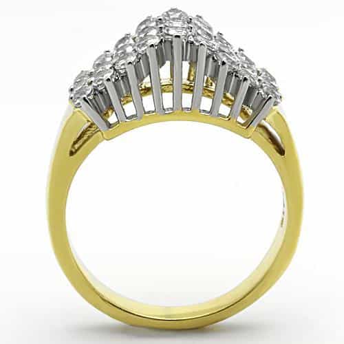Stainless Steel Gold IP CZ Round Cluster Crown Cocktail Ring view 6