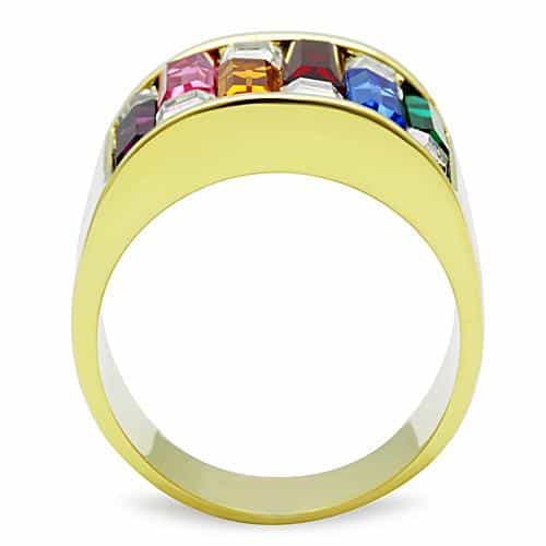 Stainless Steel Gold Rainbow Crystal Baguette Channel Ring view 6