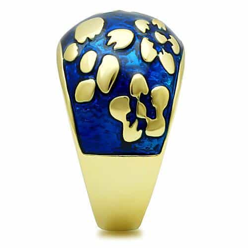 Stainless Steel Gold Blue Enamel Floral Dome Ring view 10