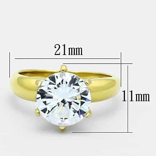 Stainless Steel Gold CZ Large Round Solitaire Wide Band Ring view 4