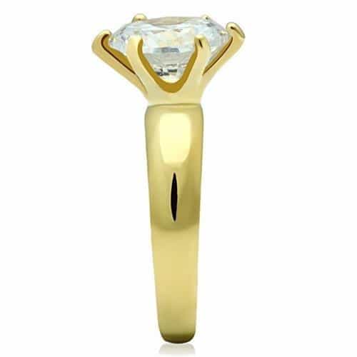 Stainless Steel Gold CZ Large Round Solitaire Wide Band Ring view 10