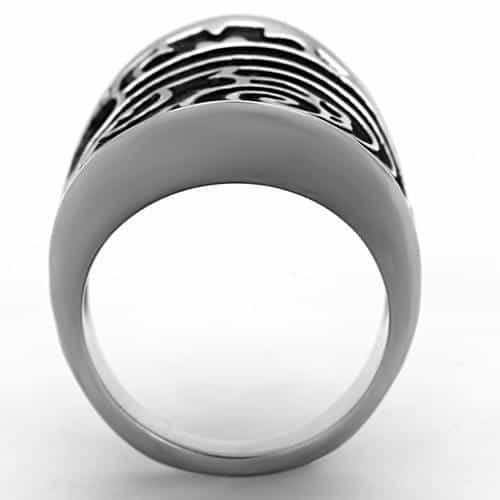 Stainless Steel Black Enamel Swirl Scroll Dome Ring view 6