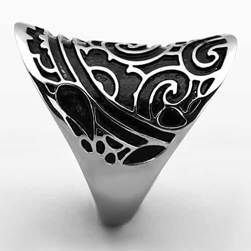 Stainless Steel Black Enamel Swirl Scroll Dome Ring view 8