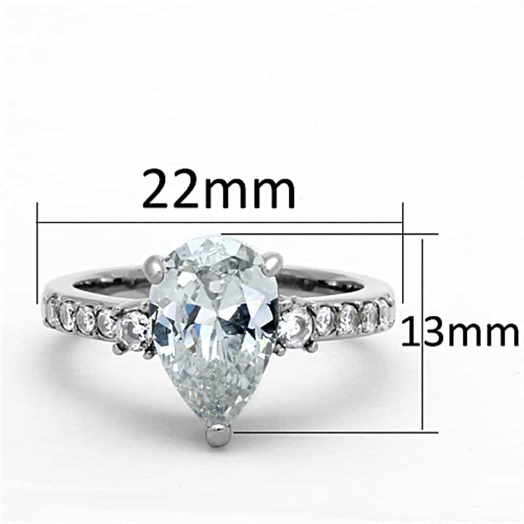 Stainless Steel CZ Pear Solitaire Side Stones Ring view 4