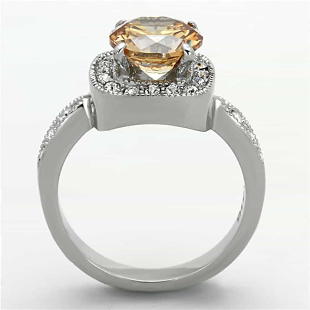 Stainless Steel Champagne CZ Round Halo Split Shank Ring view 6