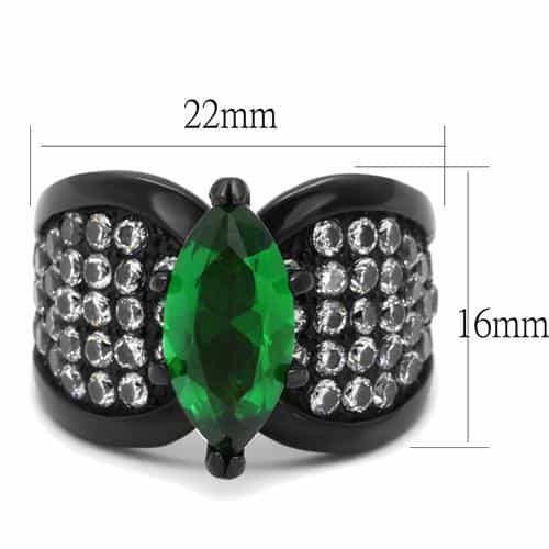 Stainless Steel Black IP Green Marquise CZ Pave Wing Ring view 4