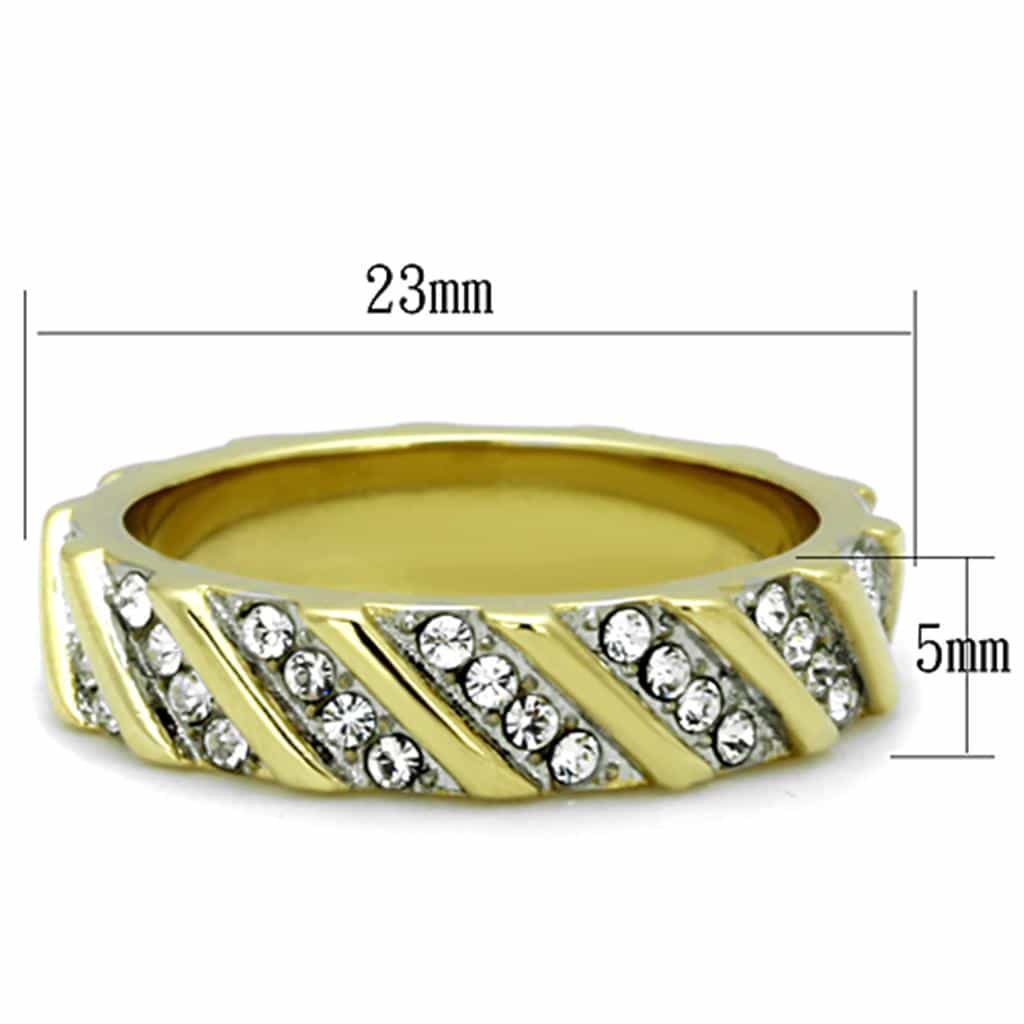 Stainless Steel Gold CZ Channel Pave Diagonal Wide Band Ring view 4
