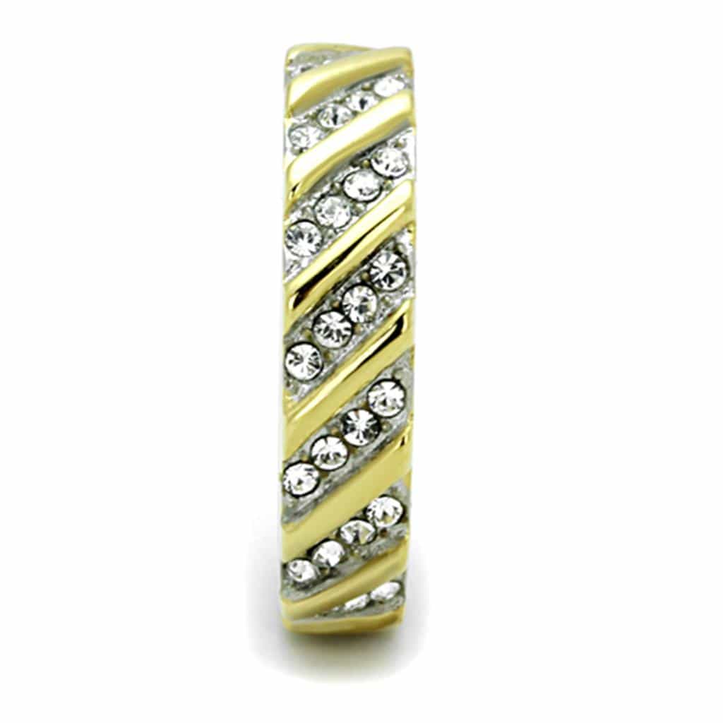 Stainless Steel Gold CZ Channel Pave Diagonal Wide Band Ring view 8