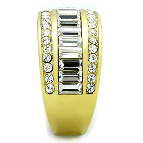 Stainless Steel Gold CZ Baguette Pave Three Row Wide Ring view 8