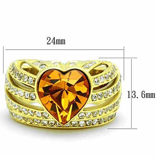 Stainless Steel Gold Topaz Heart Crystal CZ Multi Row Ring view 4