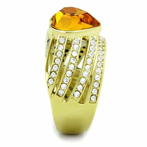 Stainless Steel Gold Topaz Heart Crystal CZ Multi Row Ring view 8