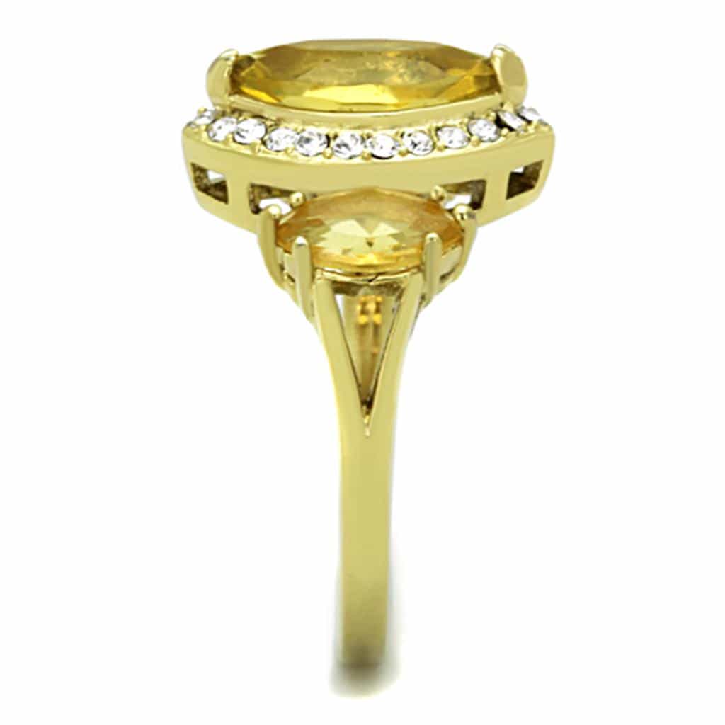 Stainless Steel Gold Yellow Triple Marquise CZ Halo Ring view 8