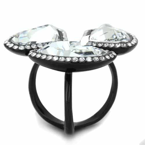 Stainless Steel CZ Triple Shield Pave Halo Trefoil Ring view 8
