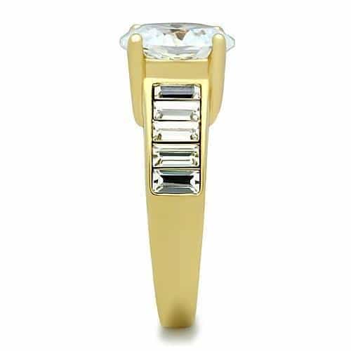 Stainless Steel Gold CZ Round Baguette Channel Wide Band Ring view 8