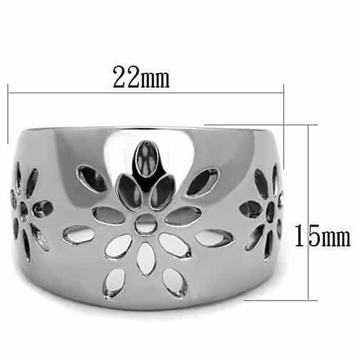 Stainless Steel Floral Cutout Wide Dome Ring view 4