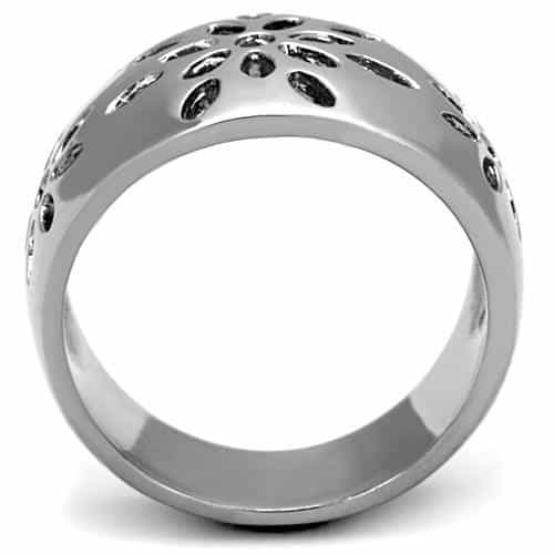 Stainless Steel Floral Cutout Wide Dome Ring view 6