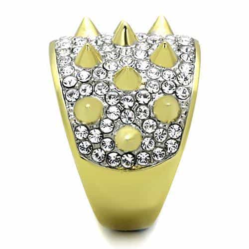 Stainless Steel Gold CZ Pave Spike Starburst Dome Ring view 8
