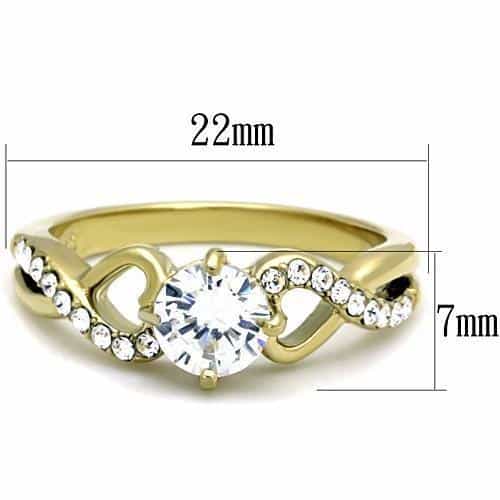Stainless Steel Gold CZ Round Heart Accent Pave Band Ring view 4