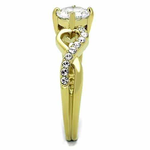 Stainless Steel Gold CZ Round Heart Accent Pave Band Ring view 8