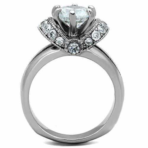 Stainless Steel Round CZ Halo Ring view 6