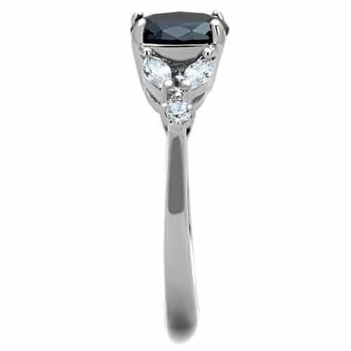 Stainless Steel Blue Sapphire Oval CZ Marquise Sides Ring view 8