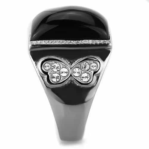 Stainless Steel Black Onyx Large Square CZ Halo Mens Signet Ring view 8