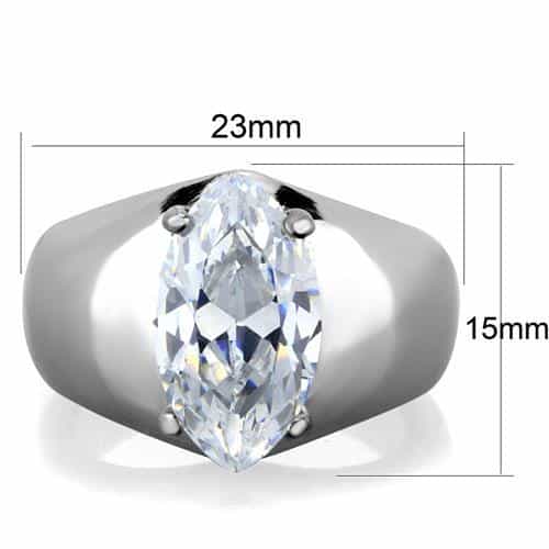Stainless Steel CZ Large Oval Wide Plain Band Ring view 4