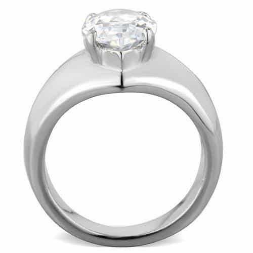 Stainless Steel CZ Large Oval Wide Plain Band Ring view 6