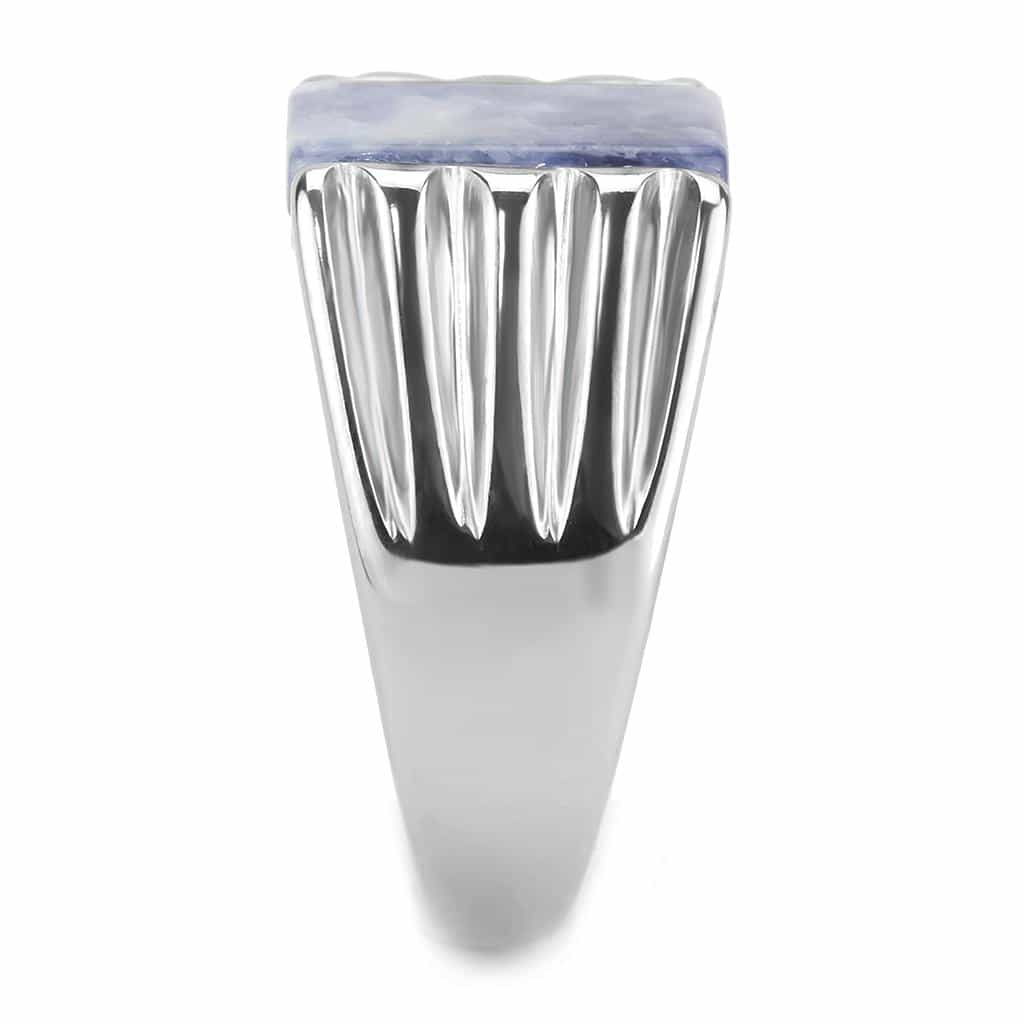 Stainless Steel Blue Sodalite Rectangle Wing Mens Signet Ring view 8