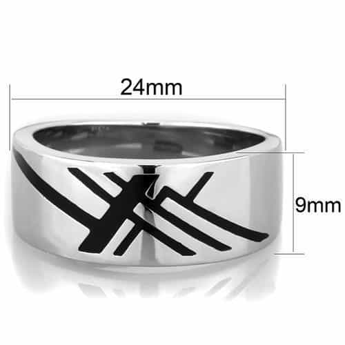 Stainless Steel Geometric Arrow Black Enamel Mens Band Ring view 4