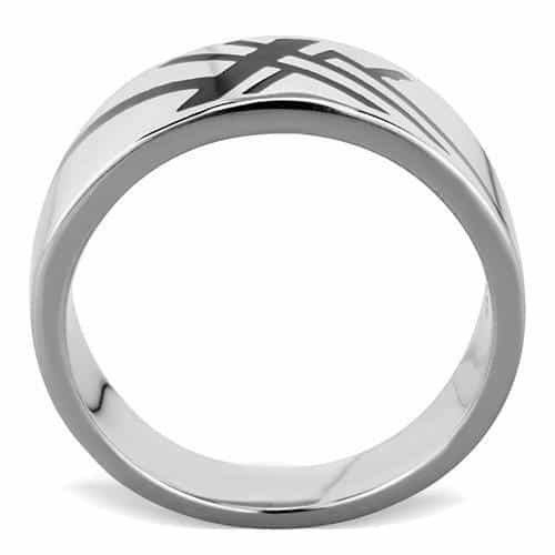Stainless Steel Geometric Arrow Black Enamel Mens Band Ring view 6