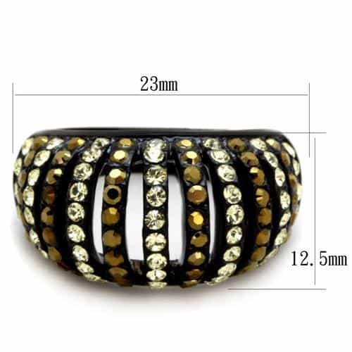 Stainless Steel Black IP Gold Topaz Crystal Stripe Dome Ring view 4