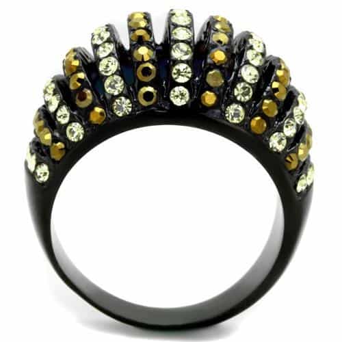Stainless Steel Black IP Gold Topaz Crystal Stripe Dome Ring view 6