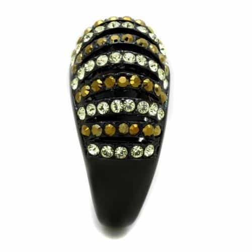 Stainless Steel Black IP Gold Topaz Crystal Stripe Dome Ring view 8